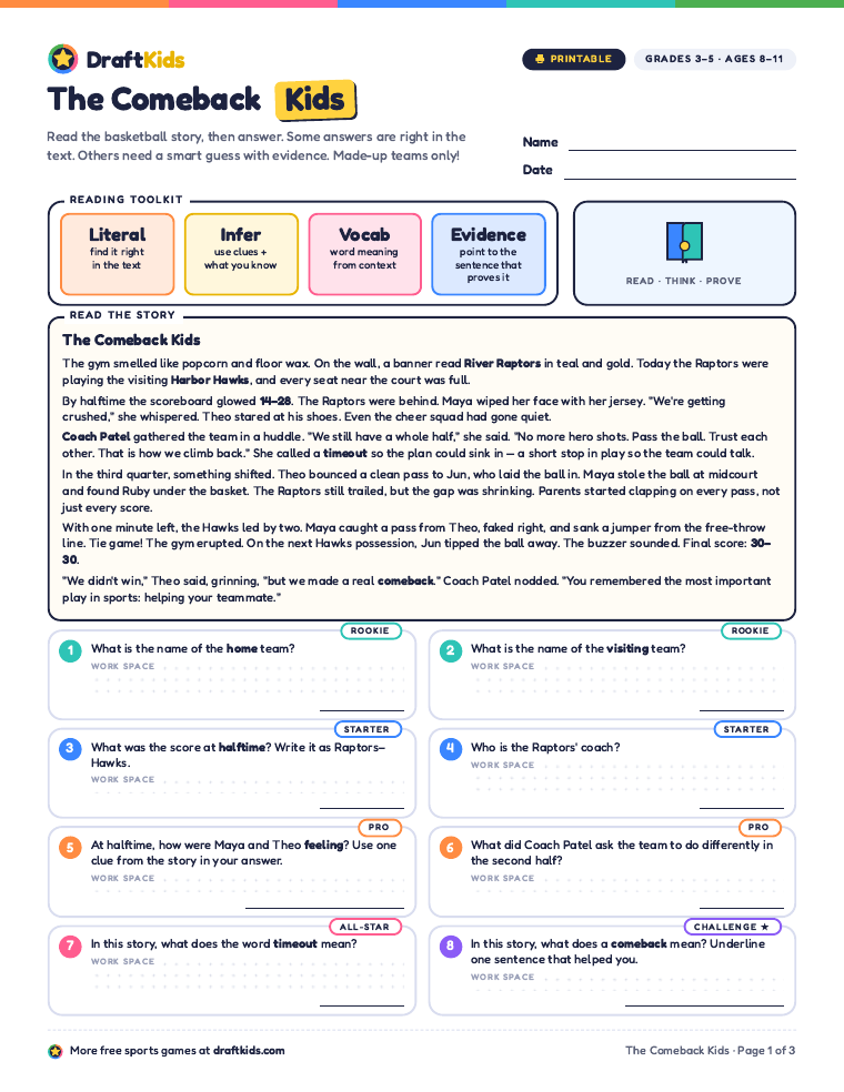 The Comeback Kids worksheet, page 1